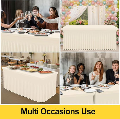 Smiry 2 Pack Spandex Elastic Fitted Table Cloth Skirt for 4FT Table | Stretch Washable Table Cloth, Banquet Table Cover for Wedding, Party, Indoor & Trade Shows, (Beige, 48Lx30Wx30H)