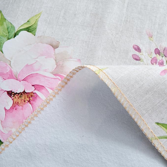 LIBERECOO Reinforced Vinyl Tablecloth with Flannel Backing Waterproof Oil-Proof Floral Plastic Table Cloth Stain-Resistant Wipeable Table Cover Not Stiff