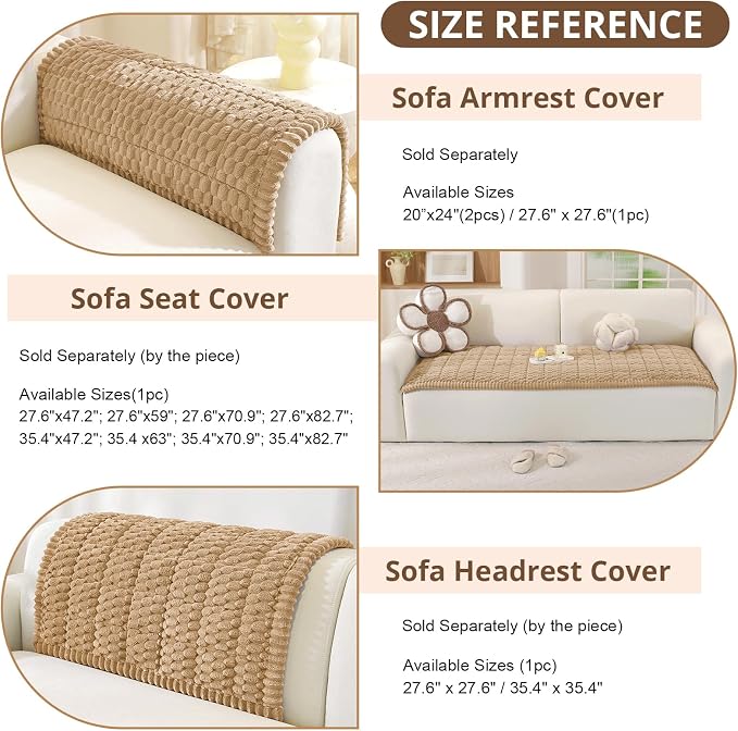 OstepDecor Couch Cover for Dogs, Washable Non Slip Sofa Cover for Pets | Soft Couch Covers for Sofa, Loveseat and Sectional, Furniture Protector Against Pet Hair & Dirt (27.6" x 47.2", Khaki)