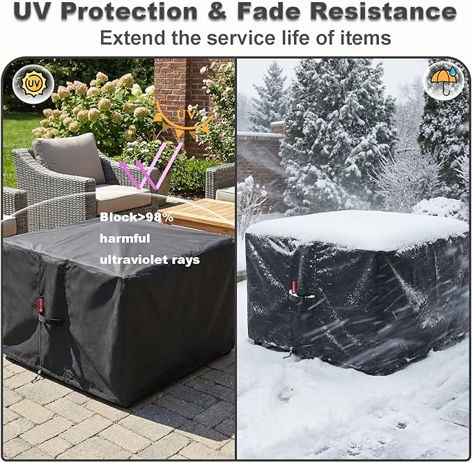 SheeChung Fire Pit Cover Square 50"Lx50"Wx24"H,Waterproof 600D Heavy Duty Fire Pit Table Cover,Gas Propane Fire Pit Covers Square 50 Inch,Tear Resistant,Outdoor Fireplace Cover for Outside,Garden,Yard