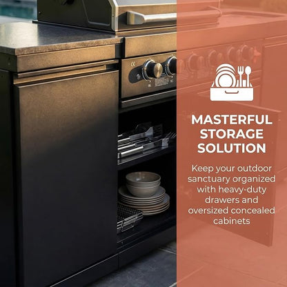 85 Inch 4-Burner 72000 BTU Deluxe Stainless Steel Propane Gas Outdoor Kitchen Bar Barbecue Island Grill,Marble Countertops,Storage Cabinets & Drawers,Stainless Steel Sink,Faucet