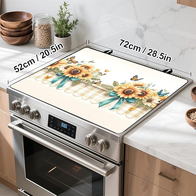 Stove Top Cover Retro Flower Gas Stove Top Cover for Home Decoration Kitchen Pad Non-Stick Washable Cooktop Covers Countertop Protector Keep Stove Clean 28"x20" (Sunflower)