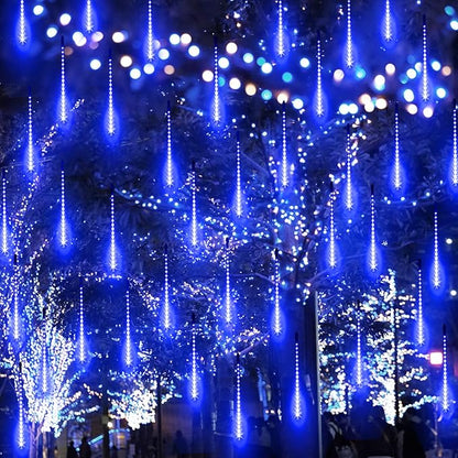 Aluan Christmas Lights Outdoor Meteor Shower Rain Lights, 40cm/16inch 10 Tubes 360 LEDs Waterproof Falling Rain Hanging Light with UL Plug for Christmas Holiday Party Home Garden Tree Decor, Blue