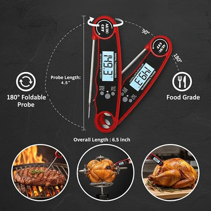 Meat Thermometer Digital Instant Read for Cooking and Grilling, Waterproof Food Thermometer with Backlight, Foldable Probe, Auto Off, Magnet, Bottle Opener, Built-in Bottle Opener & Fridge Magnet