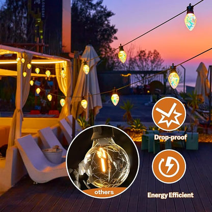 Outdoor String Lights, 50FT 20 LED Iridescent Holographic Bulbs, Waterproof Patio Lights with Remote Control, Shatterproof Connectable Lights for Backyard, Porch, Garden, and Party