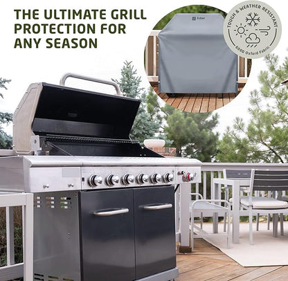 Zober BBQ Grill Cover - 44 Inch Waterproof Double Layered Fits Weber Gas Grill Cover Charbroil Grill & Smoker - Gas Grill Covers w/ Air Vents, Dual Handles - 600D Oxford Fabric, Gray