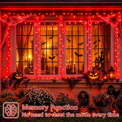 YEGUO 328ft 1000 LED Red Halloween String Lights, Clear Wire Christmas String Lights Indoor, 8 Modes Twinkle Tree Lights Plug in with Timer Memory.