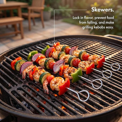9-Piece Stainless Steel BBQ Tool Set with Carry Bag, Grill Utensils Kit with Spatula, Fork, Tongs, Knife, Skewers, Oil Brush for Outdoor Grill, Camping, Tailgating, Cookouts, BBQ Gifts