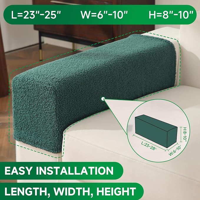 OHSIO Couch Cushion Covers for Sectional Sofa, Stretch Soft Sofa Slipcovers Washable Wear-Resistant Universal Furniture Protector for Living Room(1 Piece Armrest Cover, Green)
