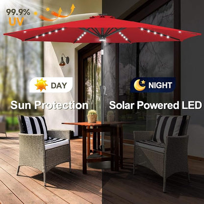 FLAME&SHADE Solar Patio Umbrella with a Centre Light, 9 FT Red | 40 LED Lights, UV Protection, Waterproof, Porch Deck Outdoor Umbrella for Pool, Backyard, Garden, Provides Evening Lighting