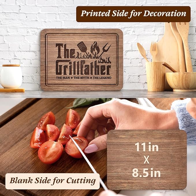 Fathers Day Birthday Gift for Dad, The Grillfather Walnut Wood Cutting Board, Dads Gift from Daughter Son, Cool Kitchen Gifts for BBQ, Grill Masters, Best Dad Board Present for Dads, Father, Daddy