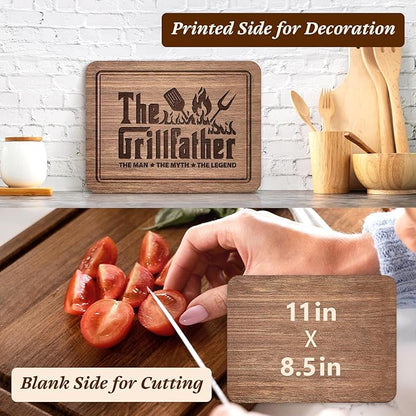 Fathers Day Birthday Gift for Dad, The Grillfather Walnut Wood Cutting Board, Dads Gift from Daughter Son, Cool Kitchen Gifts for BBQ, Grill Masters, Best Dad Board Present for Dads, Father, Daddy