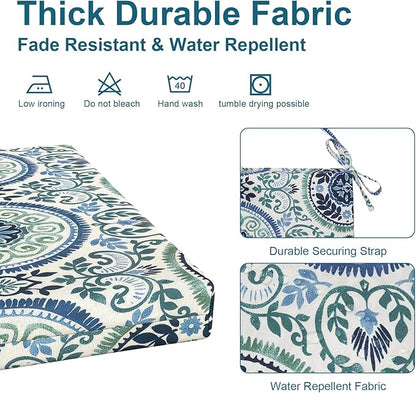DYTXIII Set of 2 Outdoor Chair Cushions, Water Resistant 18.5"x16"x2" Square Seat Cushion for Patio Dining Chairs, High-Density Replacement Pads for Indoor Outdoor Furniture - Wreath Blue