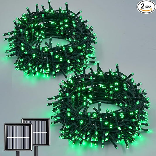 QITONG Green Solar String Lights, 2 Pack Each 66ft 200 LED Christmas String Lights Outdoor Waterproof, 8 Modes Green Wire Solar Twinkle Lights
