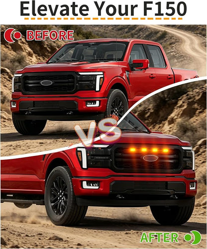 LED Grill Lights for Ford F150 2024-2026 Accessories Lariat Only, Amber | Direct-Snap F150 Front Grille Marker Lights, OEM-Style Fit, IP68 Waterproof, Raptor-Style Front-End Upgrade, Off-Road Ready