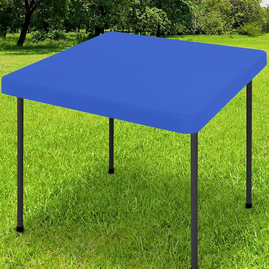 Smiry Rectangle Tablecloth, Elastic Fitted Flannel Backed Vinyl Tablecloths for 3ft Folding Tables, Waterproof Wipeable Table Covers for Indoor, Outdoor, Camping and Picnic (Blue, 34"x34")