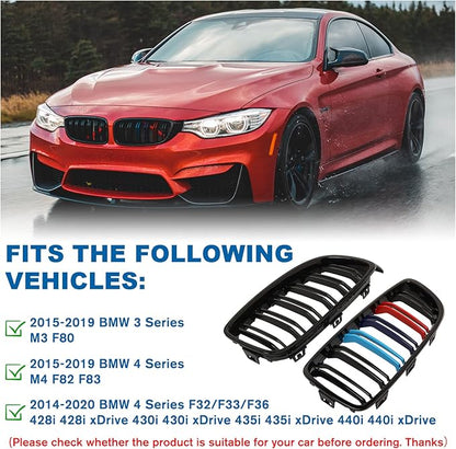 F32 Grille - Front Kidney Color Grill Compatible with BMW 4 Series F32/F33/F36 2014-2020 428i 430i 435i 440i, 2015-2019 F82 F83 M4, 3 Series F80 M3,Double Slats 2Pcs