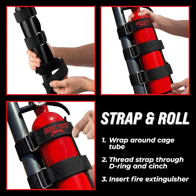 Badass Moto Fire Extinguisher Mount for UTV - Roll Cage Holder, Fits Polaris RZR, Can-Am, Kawasaki, Honda, Yamaha, 1.75"–2.25" Bars, Stainless D-Rings, No Drill, Offroad - UTV/SxS, Black