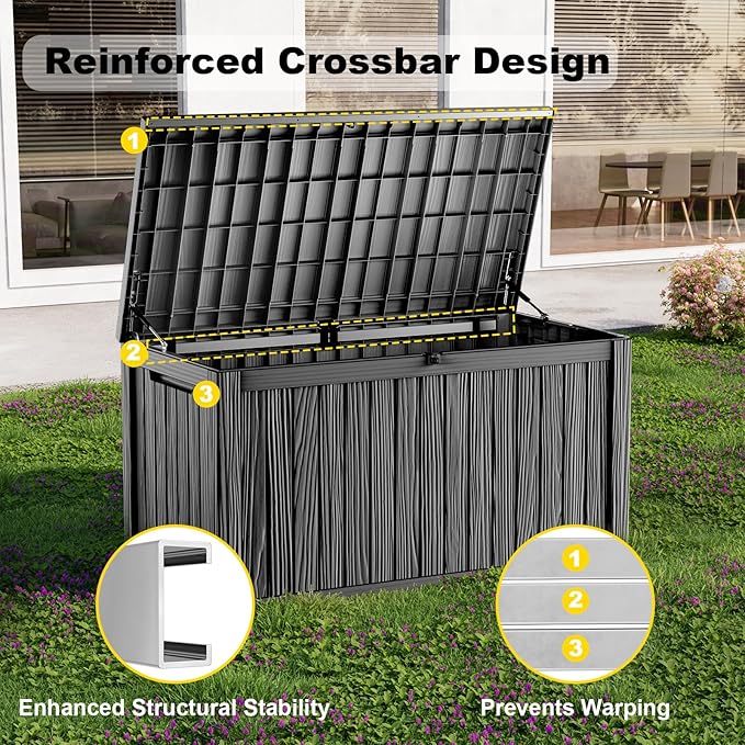200 Gallon Deck Box Large Outdoor Storage Box Waterproof for Patio Furniture,Outdoor Cushions,Garden Tools and Pool Supplies,Weatherproof(Black,200Gallon)