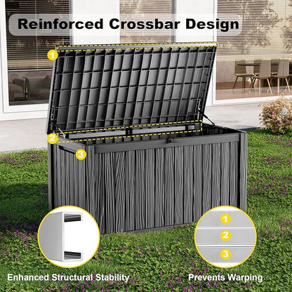 ROJIK 200 Gallon Deck Box Outdoor, Waterproof Outdoor Storage Boxes with Lids, Outside Resin Lockable Storage Box for Patio Cushions, Garden Tools(Black)