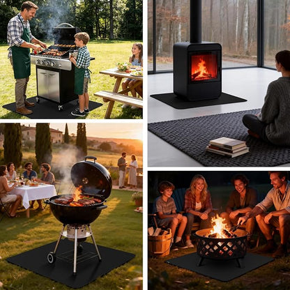 FLASLD Heavy-Duty Under Grill Mat 59inch Square Fire Pit Mat,3 Layers Fireproof Waterproof Grill Pads Protect for Deck,Patio,Outdoor Charcoal,Smokers,Wood Floor,Indoor Black Fireplace Mat Reusable