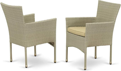 East West Furniture GUBK5-03A 5 Piece Patio Furniture Sets Wicker Outdoor Set Includes a Rectangle Dining Table with Glass Top and 4 Balcony Armchair with Cushion, 36x60 Inch, Natural Linen