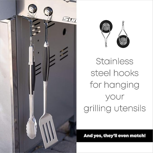 Grilling Accessories | BBQ Tools Set with 18" Grill Tongs, BBQ Grill Mat and Extra Strong Magnetic Hook for Hanging on Barbeque | Heavy Duty Metal Tongs Grill Set