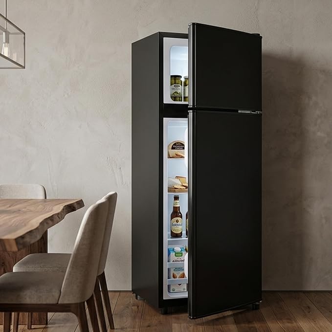 3.2 Cu.Ft Mini Fridge with Freezer, 2 Door Small Refrigerator with Adjustable Thermostat Energy-efficient Low Noise, Compact Fridge for Bedroom, Office, Dorm, Matte Black