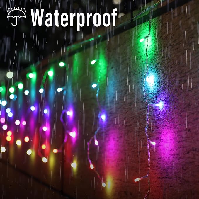 Joomer 33FT RGB Christmas Icicle Lights Outdoor Non-Connectable Xmas Lights | with Remote Timer Waterproof Plug-in String Light for Xmas Party, holiday Eaves Roof Christmas Decorations