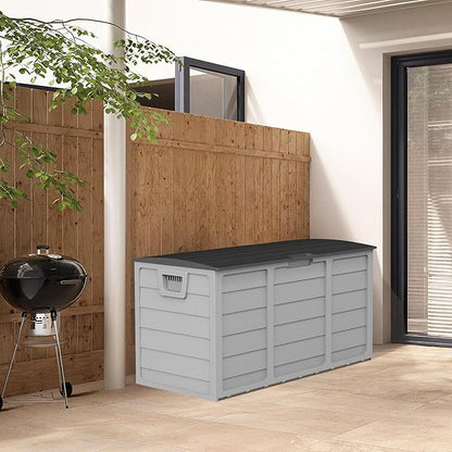 75 Gallon Outdoor Deck Storage Box, Heavy Duty Resin with Lockable Lid, UV Resistant for Patio Furniture, Garden Tools(Grey)