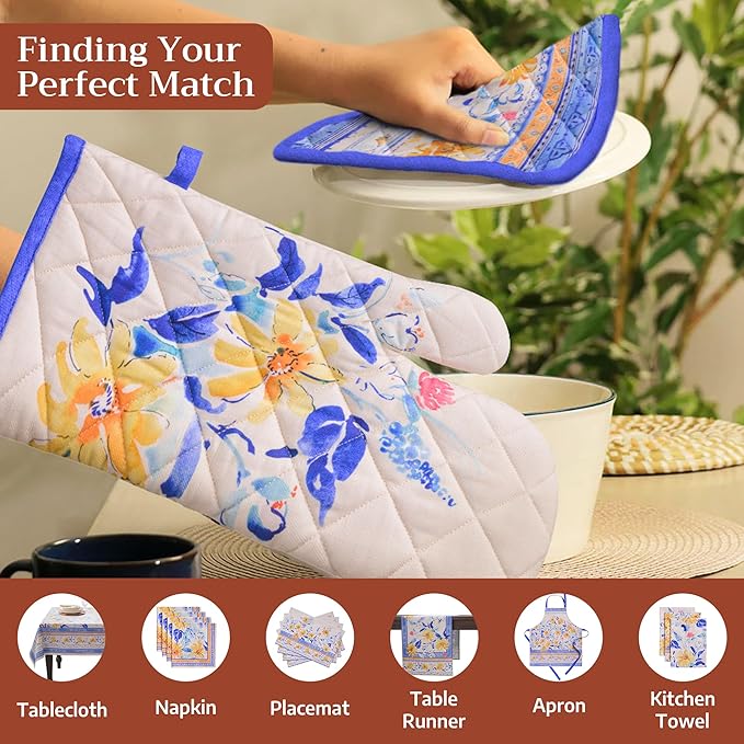 Maison d' Hermine Pot Holders 100% Cotton Heat Resistant Potholders 8" x 8" Hot Pads with Loop BBQ Cooking Baking Hotel Farmhouse Kitchen Handling Hot Pans Spring Summer (Pack of 1, Girassol)