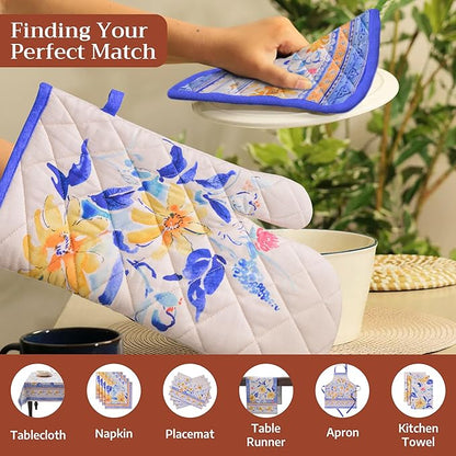 Maison d' Hermine Pot Holders 100% Cotton Heat Resistant Potholders 8" x 8" Hot Pads with Loop BBQ Cooking Baking Hotel Farmhouse Kitchen Handling Hot Pans Spring Summer (Pack of 1, Girassol)