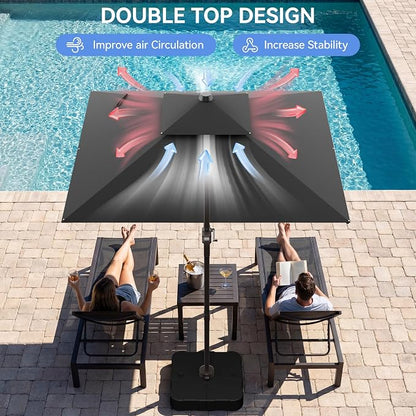 10x10FT Grey Cantilever Outdoor Patio Umbrella with Base, Large Square Offset Design, Double Top Heavy Duty Aluminum Frame & 360° Rotation for Pool Garden Deck Backyard