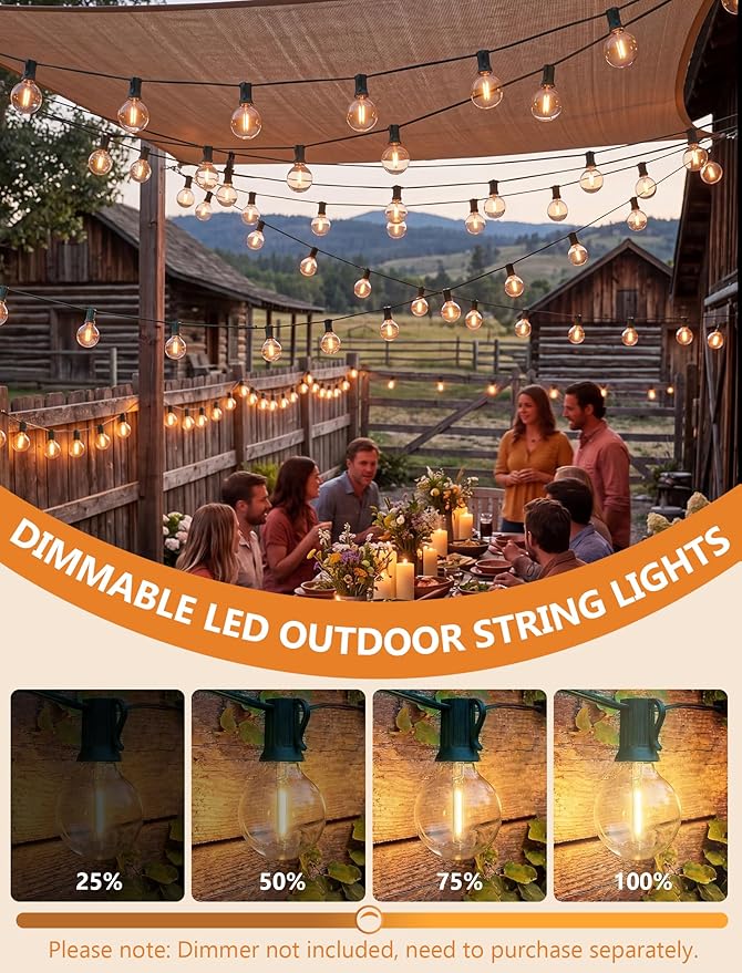 25FT LED Outdoor Christmas String Lights Waterproof, Hanging G40 Globe Patio Lights with 27 LED Shatterproof Warm White Bulbs, Outdoor Christmas Decorations Light for Wedding Party Backyard, Green