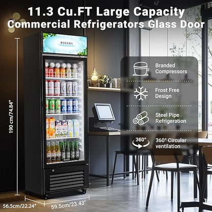 BODEGACOOLER Commercial Beverage Refrigerator, 300 Cans & 160 Bottles, Display Refrigerator For Beer,Soda, Merchandiser Refrigerator with Soft LED Light For Kitchen, Office, Garage, Gym,Man cave,Shop