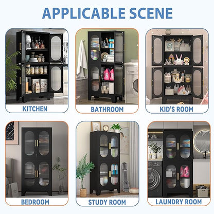 GAIOUS Black Kitchen Pantry Cabinet, Pantry Storage Cabinet with Acrylic Glass Doors and Adjustable Shelves, Tall Versatile Storage for Kitchen, Dining Room, Home Office and Bedroom