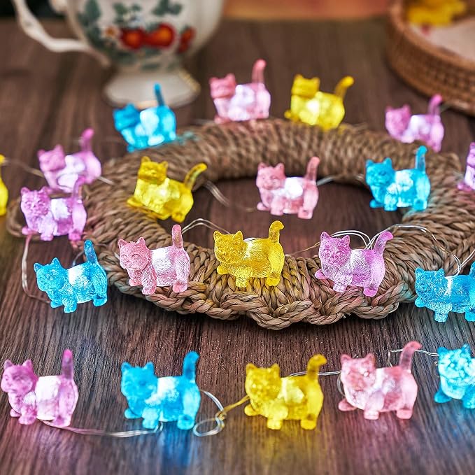 Bartlett Solar Garden Lights Outdoor Cute Cat Fairy Lights Solar Powered String Lights Outdoor Waterproof Kitty Decorative Lights 40LEDs Light 14ft Patio Décor Yard Fence Walkway Balcony Decoration