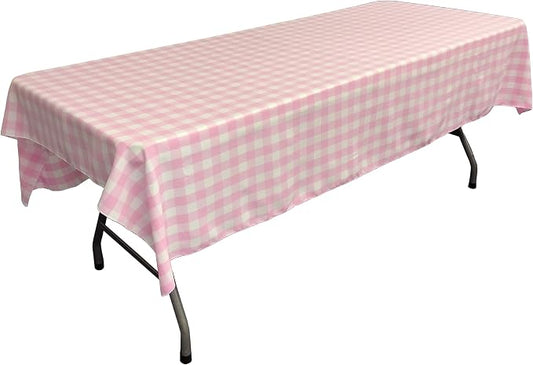 LA Linen 60" by 90" Rectangular Gingham Checkered Tablecloth - Pack of 1 - White & Light Pink