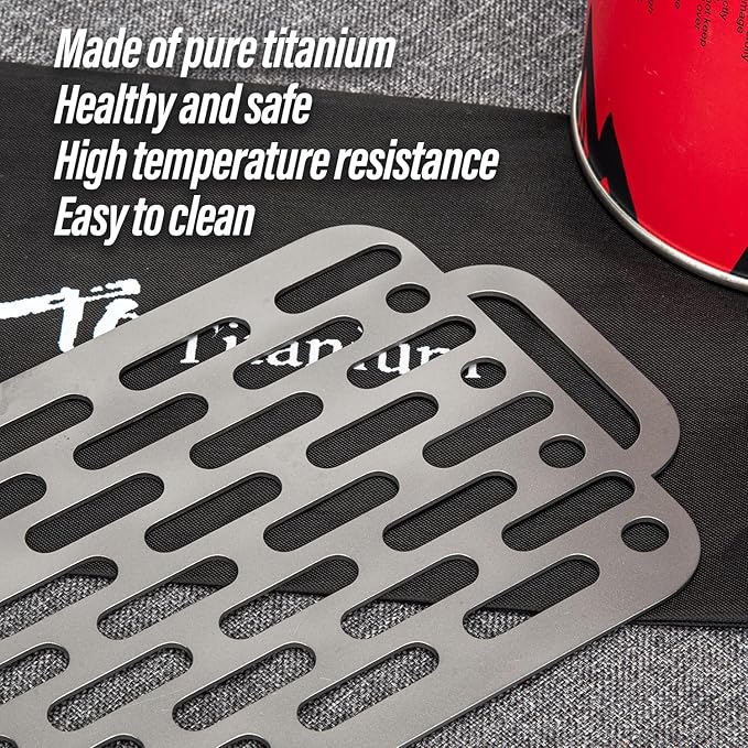TiTo Titanium BBQ Net Grill Portable Ultralight Non-Stick Meat Grill Grate for Home Garden Outdoor Camping Picnic Hiking Charcoal Holder with Storage Bag (B)