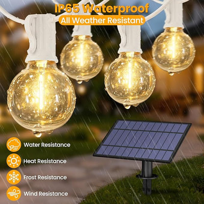 Mlambert 50FT(25FTx2) Solar Powered String Lights Outdoor, Waterproof Patio Light String with 20+2 Shatterproof LED G40 Bulbs for Backyard Garden-White