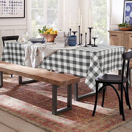 Hiasan Buffalo Plaid Tablecloth Waterproof, 2 Pack, 60 x 102 inch - Checkered Table Cloth Rectangle for Outdoor Picnic/Party/Dining, Grey and White Gingham Pattern