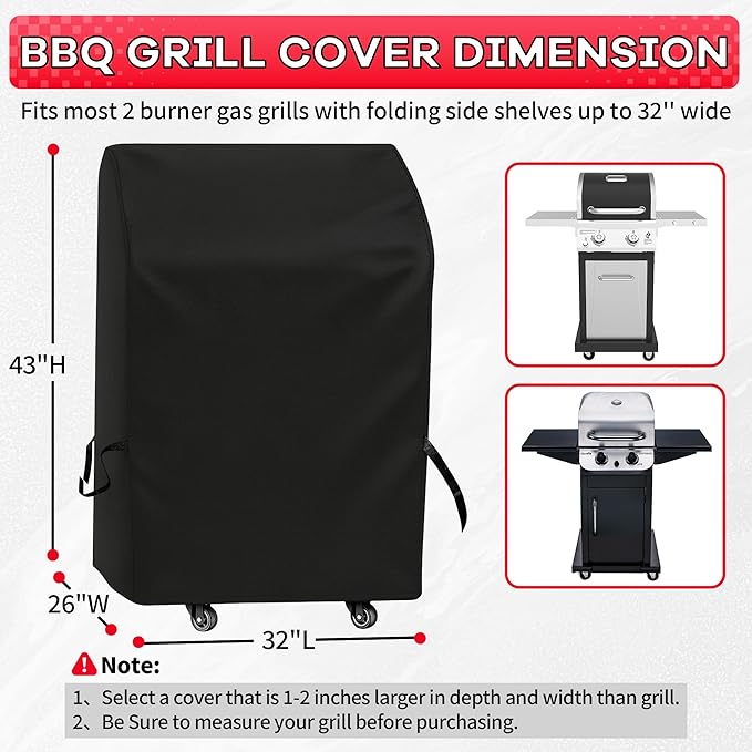 i COVER Grill Cover 30in, BBQ Grill Cover for Outdoor Grill, Waterproof BBQ Covers for Two Burner Small Vertical Smoker, Small Barbecue Cover for Grills with Collapsed Side Tables