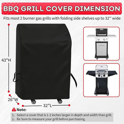 i COVER Grill Cover 30in, BBQ Grill Cover for Outdoor Grill, Waterproof BBQ Covers for Two Burner Small Vertical Smoker, Small Barbecue Cover for Grills with Collapsed Side Tables