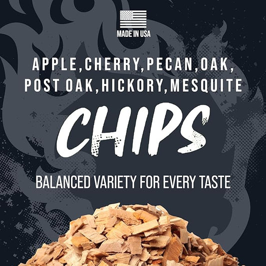 FOGO Wood Chips Variety Pack for Grilling and Smoking, 7 Flavors Including Apple, Cherry, Pecan, Oak, Post Oak, Hickory, & Mesquite, Made in USA, 1.4 lb Bags, 7-Pack