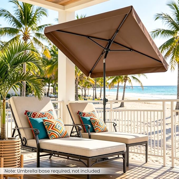 Tangkula 6.5 x 4.3 FT Rectangular Patio Umbrella, Portable Outdoor Market Table Umbrella with Push Button Tilt for Balcony Garden Backyard Deck Pool (Tan)