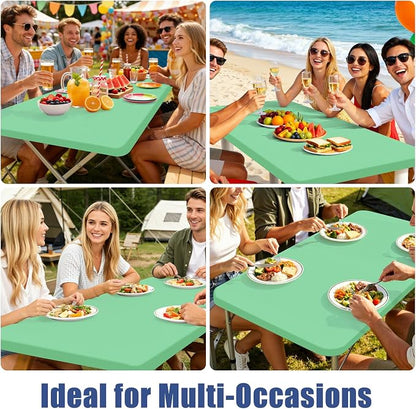 Moosfor 2 Pack Rectangle Spandex Fitted Table Cloth, 6FT Elastic Tablecloth | Washable Picnic Table Cover, Stretch Waterproof Table cloths for Party, Patio, Dining, Kitchen, 30" x 72", Bright Green