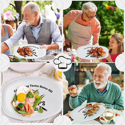 R HORSE Melamine Grill Platter Gift, BBQ White Oval Serving Tray Plate | Christmas, New Year, Birthday Gift for Dad Grandpa Men, Ideal for Appetizer, Dessert, Salad, Outdoor Indoor Cooking Party