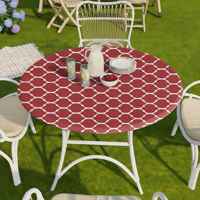 opstellen Fitted Round Tablecloth Wipeable Table Cloths Vinyl Indoor Outdoor Circle Covers for 45-54inch Table Dining Living Room Home Must Haves Gifts Summer Fall Patio Picnic Camping Garden Stuff