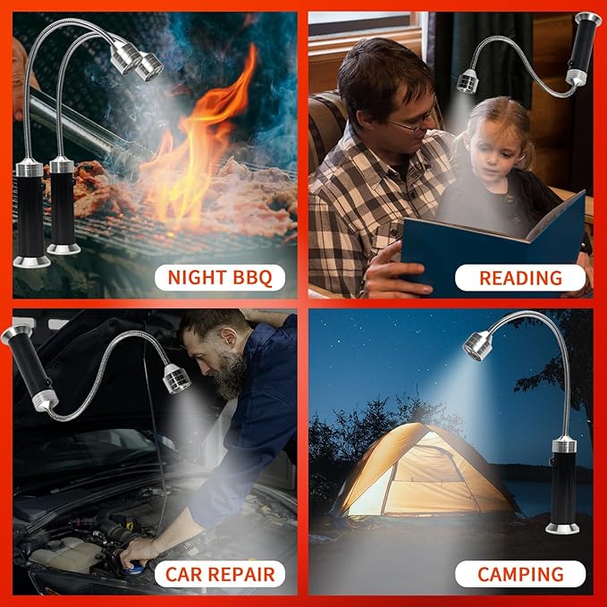 Grill Light, Grill Accessories for Men Dad Boyfriend, LED BBQ Light with Magnetic Base & 360° Flexible Gooseneck, Grilling Gifts for Men, Batteries Included-1 Pair