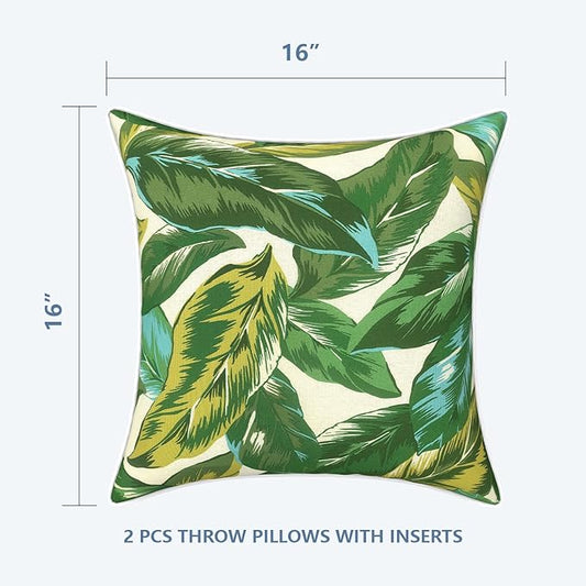 LVTXIII Outdoor Throw Pillows Set of 2, Patio Waterproof Pillows Fade Resistant Accent Pillows for Home and Garden Furniture Decoration, 16x16 Inch, Lush Leaf Jungle